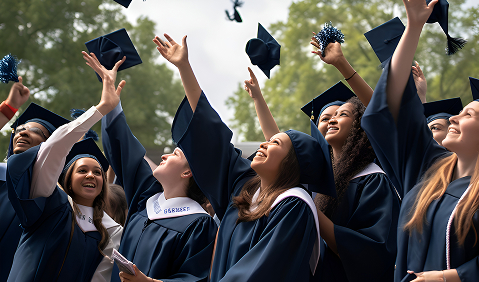 Green University graduates celebrating at outdoor ceremony